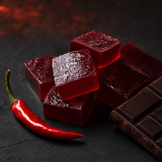 Dark chocolate and chili with gummy cubes